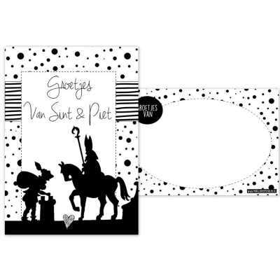 Kaart A6 met tekst ''Groetjes van Sint & Piet''. Kaart A6 met tekst ''Groetjes van Sint & Piet''.